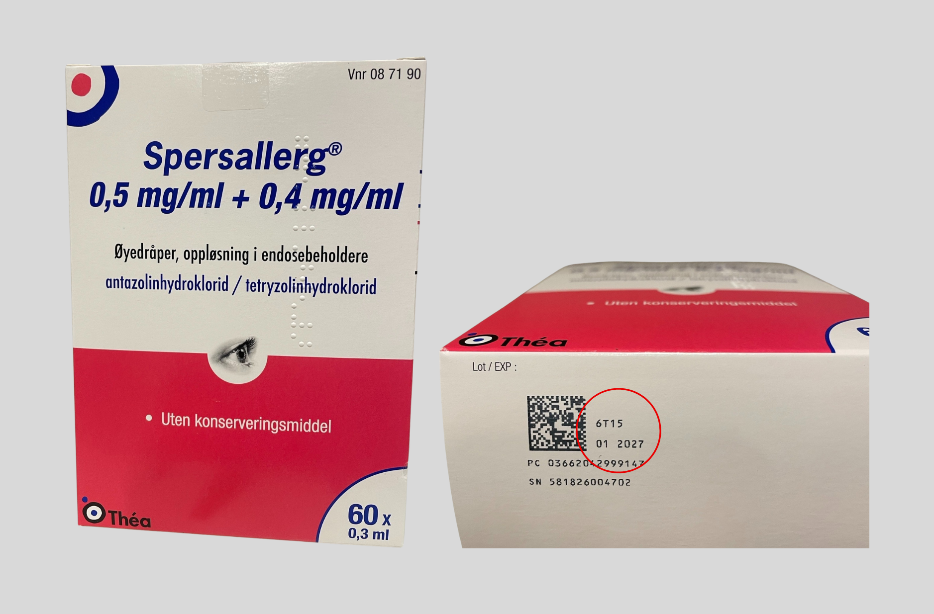 Bilde som viser pakning og lot-nummer